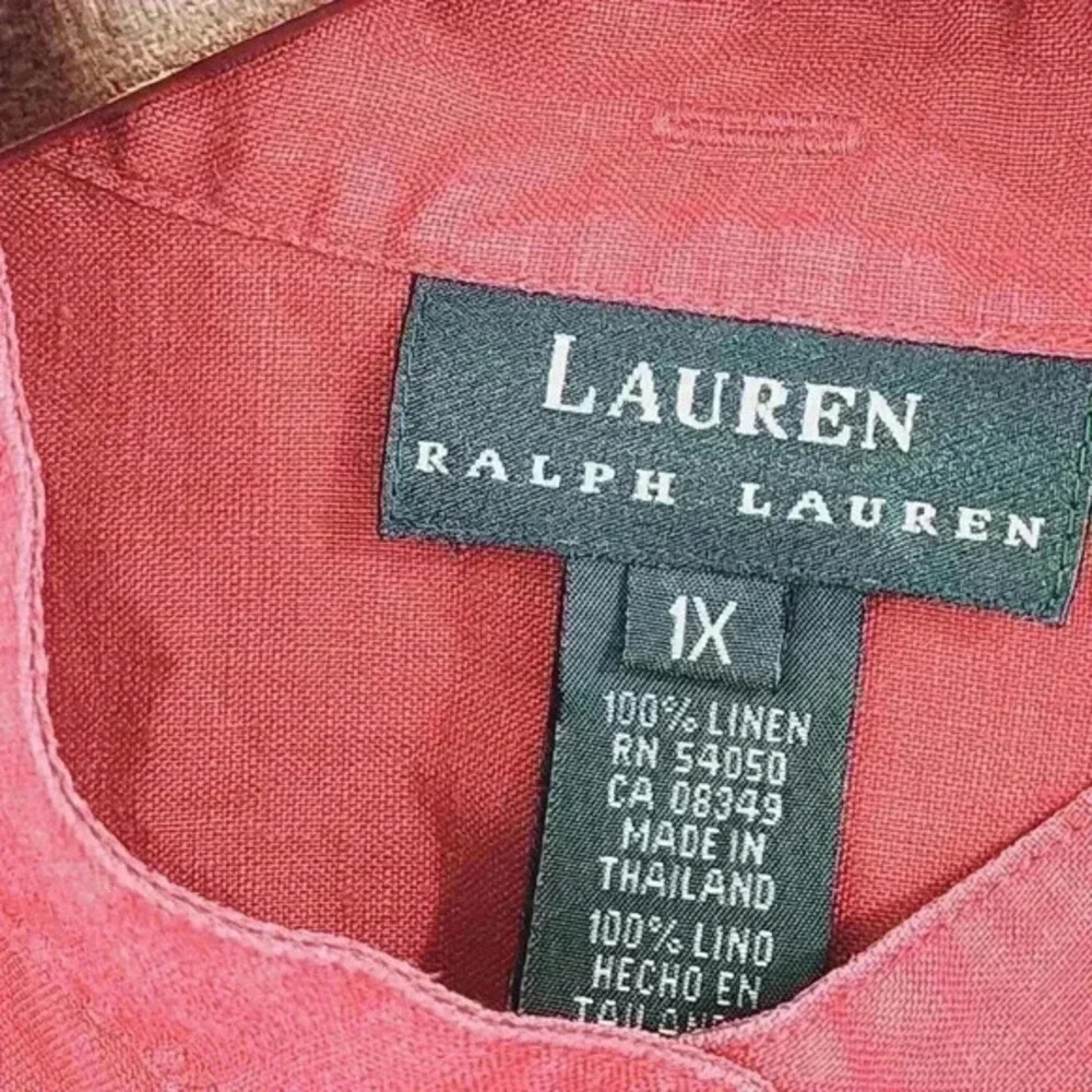 Lauren Ralph Lauren Women's 1X 100% Linen Mock‎ neck Long Sleeve Deep Red 660C - Picture 4 of 6